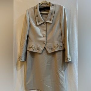 Size 12 beige, formal occasion beaded and embellished skirt suit set.